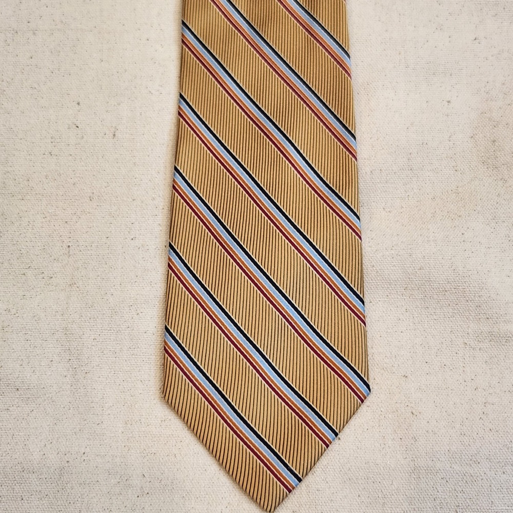 Nordstrom Mens Silk Neck Tie Gold Striped Made In Italy Designer Business Formal